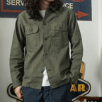 Olive Green Cotton Satin Work Clothes Shirt Men