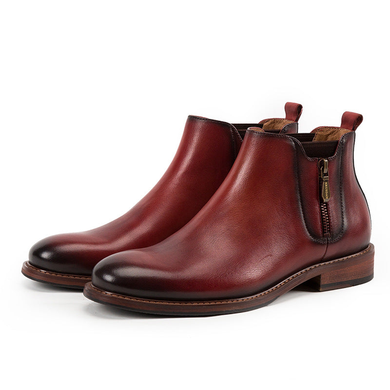 First Layer Cowhide Casual Short Boots Side Zipper Male Martin Boots