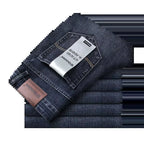 New Business Men'S Jeans Fleece Casual Straight Stretch Fashion Classic Blue Black Work Denim Trousers Male Clothing