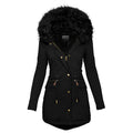 Women's Plush Hooded Parkas Winter Warm Thick  Zip-up Jackets Casual Mid-length Solid Buckle Pockets Coat Outerwear Clothing