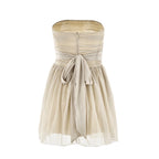 Women'S Strapless Mini Dress, Glitter Tulles Homecoming Dresses for Teens, a Line Short Prom Cocktail Gown with Bow Khaki S