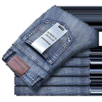 New Business Men'S Jeans Fleece Casual Straight Stretch Fashion Classic Blue Black Work Denim Trousers Male Clothing