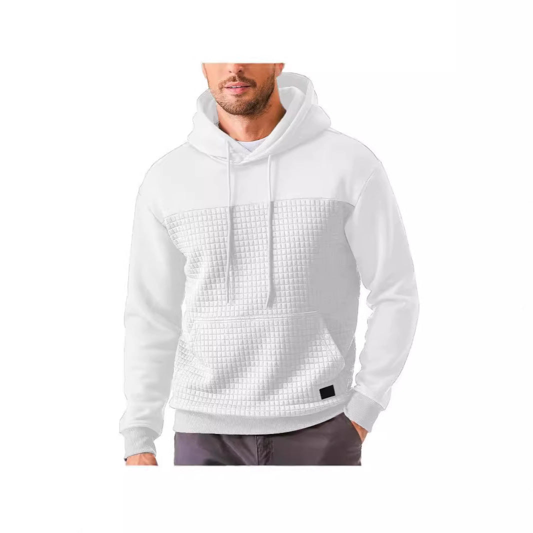 Mens Plus-Size Casual Sporty Fleece-Lined Hooded Patchwork Plaid Sweatshirt Jacket