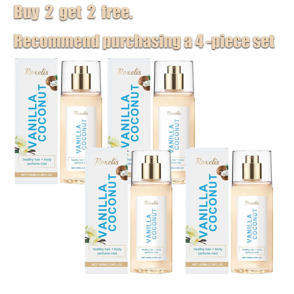 Roxelis Vanilla Coconut Body Mist - Unisex Long Lasting Fragrance, Portable Hair & Body Spray for Daily Use