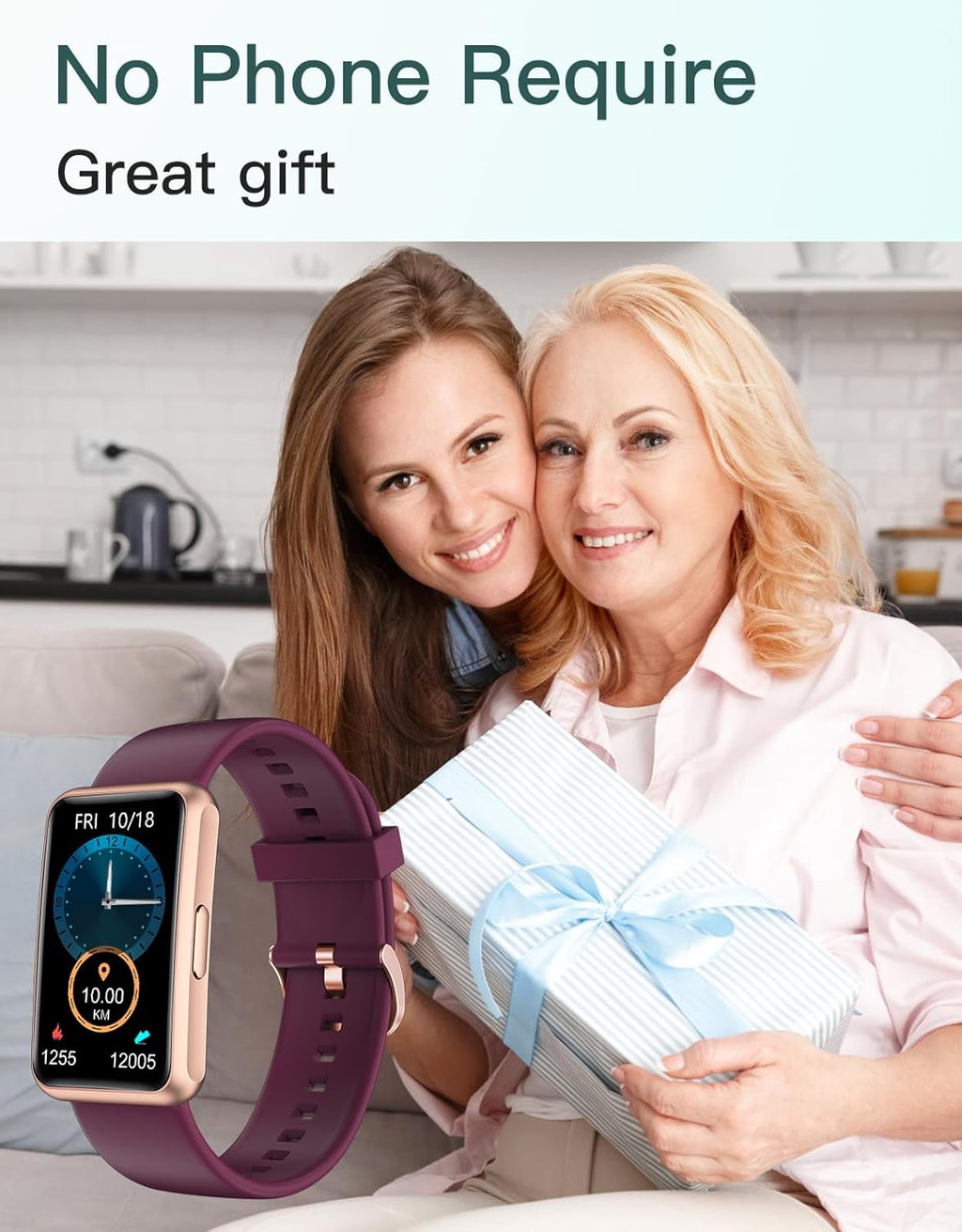 Fitness Tracker No Bluetooth No APP No Phone Needed, Fitness Watch for Men Women Parents IP68 Waterproof with Full Touch Screen Steps Calories Counter Sleep Tracker Alarm Clocks (Purple)