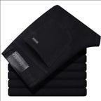 New Business Men'S Jeans Fleece Casual Straight Stretch Fashion Classic Blue Black Work Denim Trousers Male Clothing