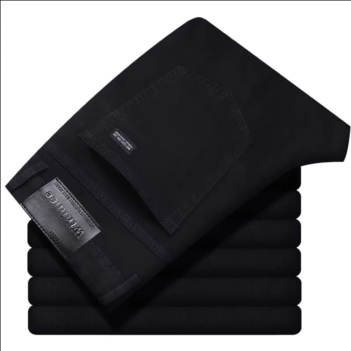 New Business Men'S Jeans Fleece Casual Straight Stretch Fashion Classic Blue Black Work Denim Trousers Male Clothing