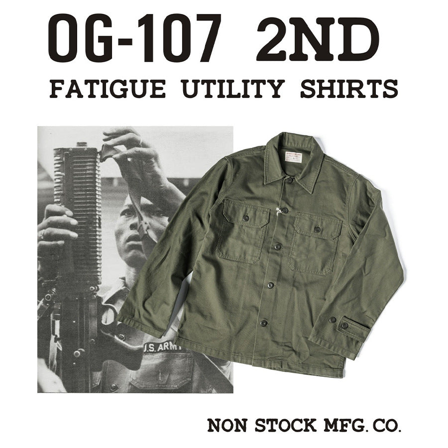 Olive Green Cotton Satin Work Clothes Shirt Men