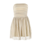 Women'S Strapless Mini Dress, Glitter Tulles Homecoming Dresses for Teens, a Line Short Prom Cocktail Gown with Bow Khaki S